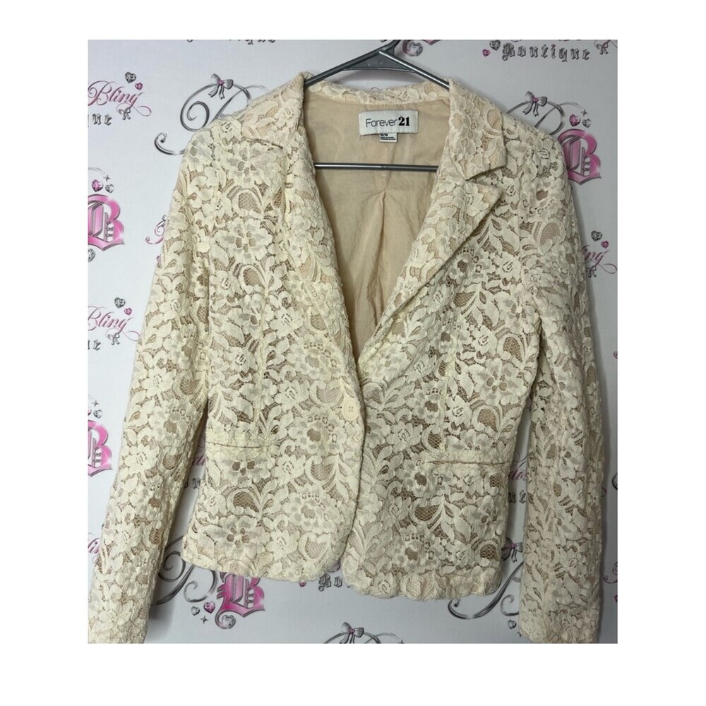 Forever 21 Ivory Lace Blazer Jacket